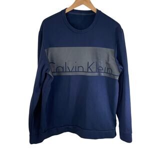 Calvin Klein Men's Crew Neck Logo Spellout Sweatshirt Navy Blue Casual Norm Core